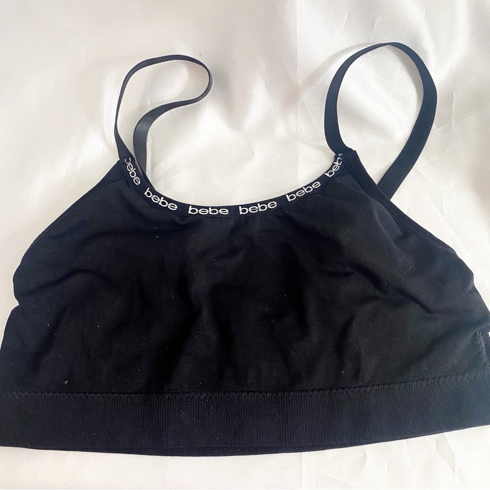 Bebe Black Soft Adjustable Strap Bralette with Logo Trim 1X